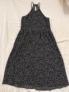 Abound Black and White Polka Dot Halter Midi Dress